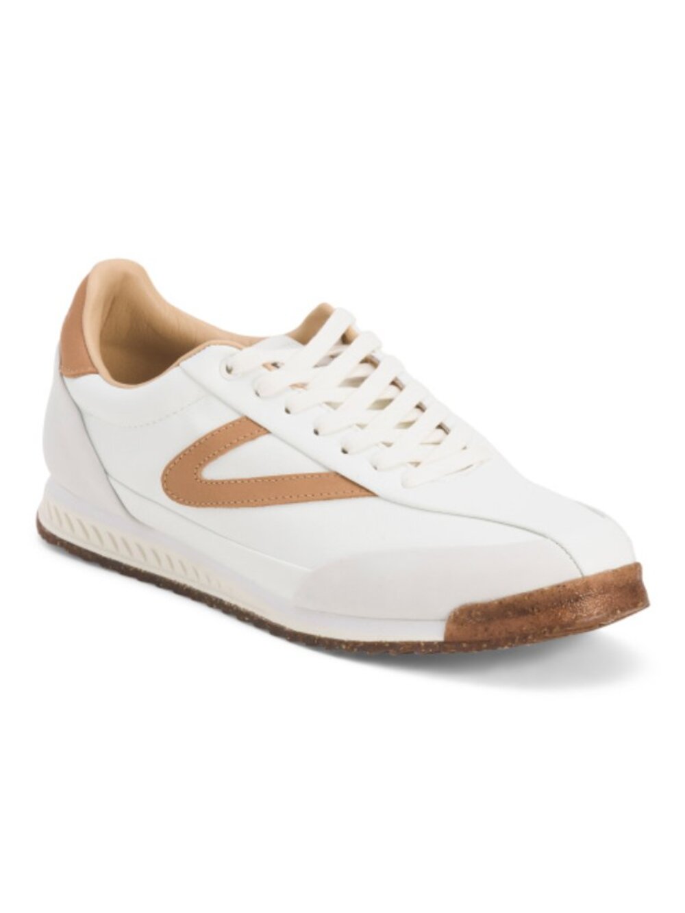 TRETORN Men's White Leather Sneakers with Tan Accent